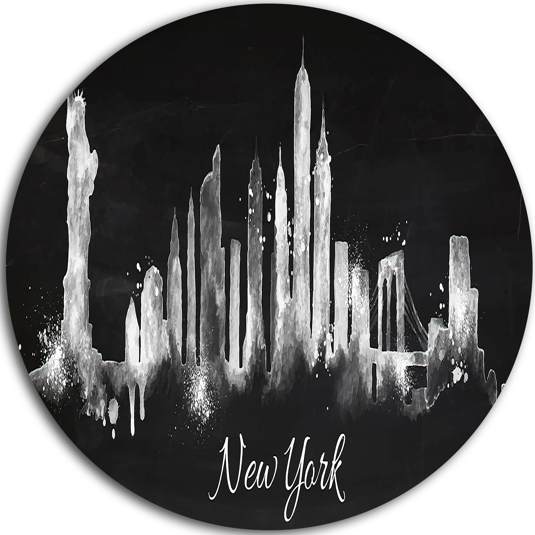 Designart New York Dark Silhouette Painting Print On Metal