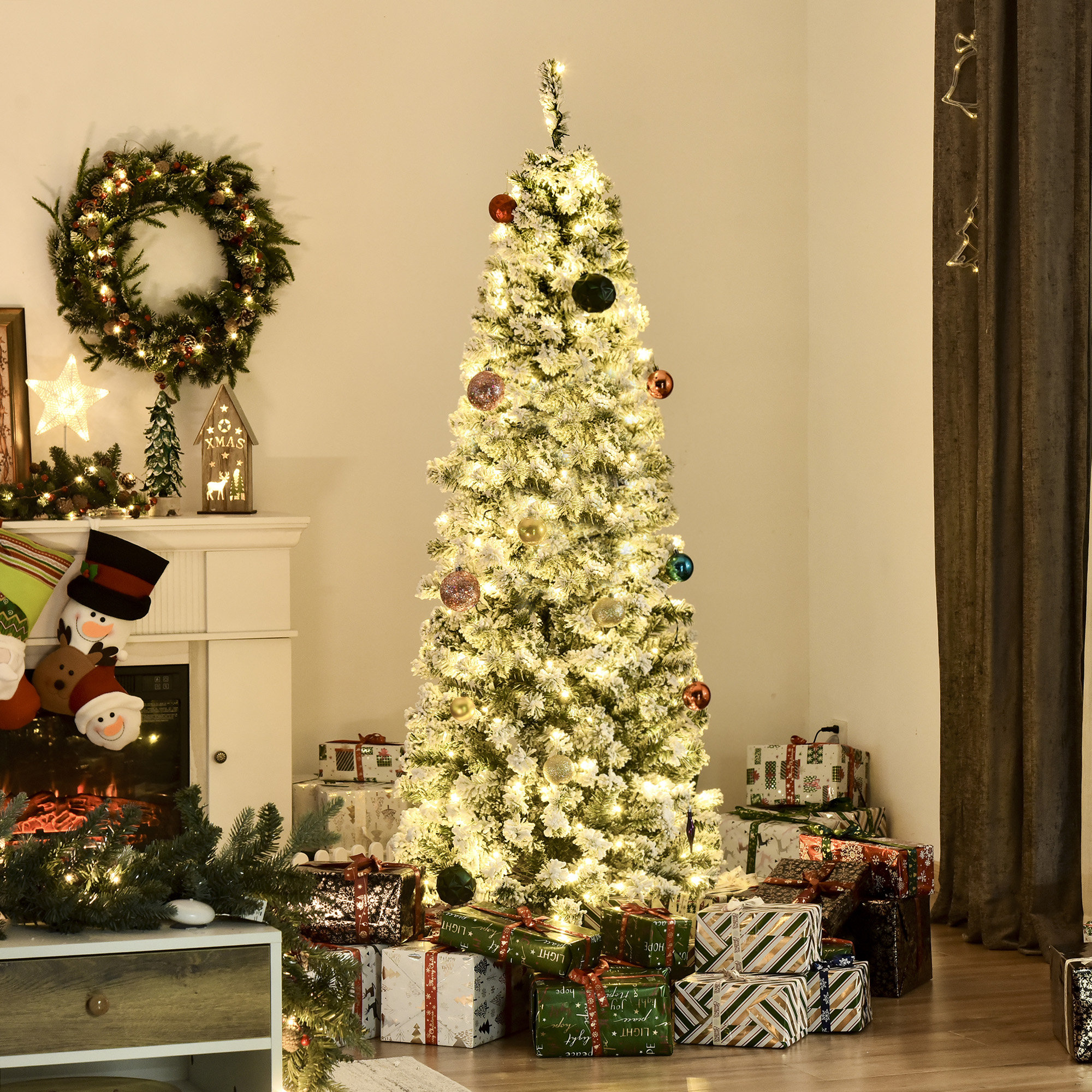 The Holiday Aisle® 5' 10" H Slender White/Green Flocked Christmas Tree