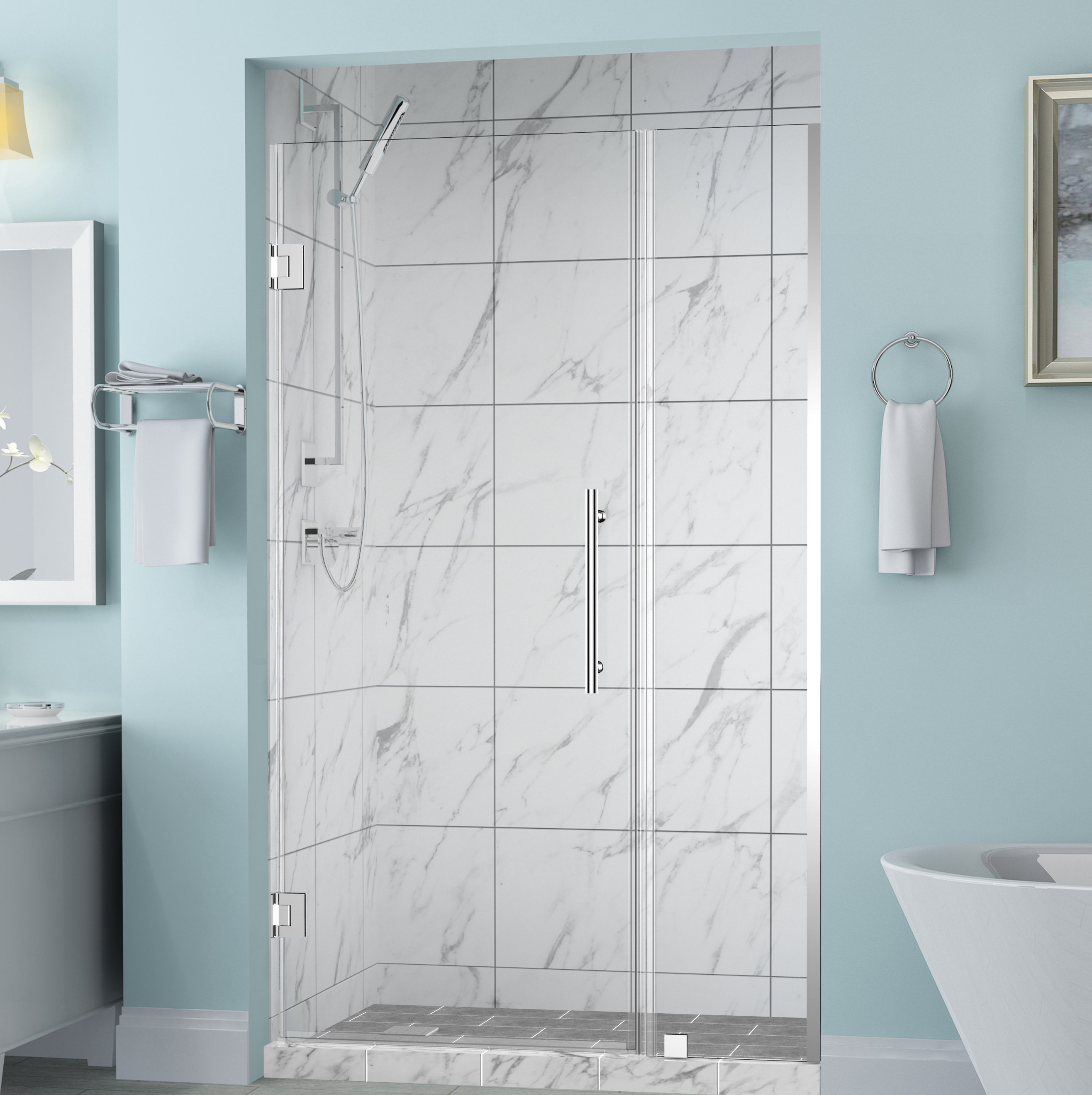 Aston Belmore 46 X 72 Hinged Frameless Shower Door Reviews Wayfair
