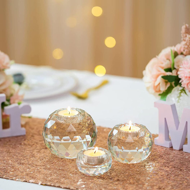 3Size Romantic Crystal Glass Cube Candle Holder Glass Stand Tealight Decor 