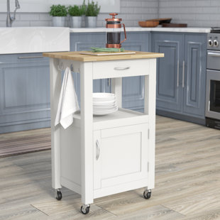 Trinity Wood Kitchen Cart With Drawers And Tray In White