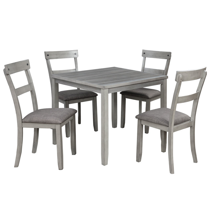 Gracie Oaks Angle 5 Piece American Walnut Dining Table Set Wooden Kitchen Table And 4 Chairs For Dining Room Wayfair