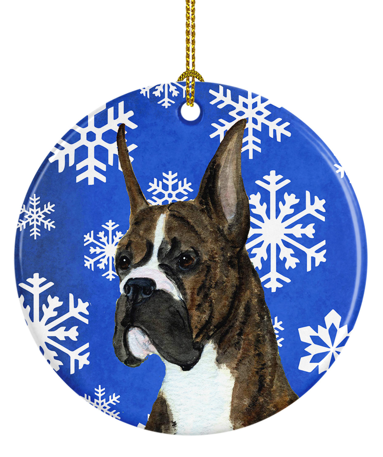 The Holiday Aisle Boxer Winter Snowflakes Holiday Christmas Ceramic Hanging Figurine Ornament Wayfair