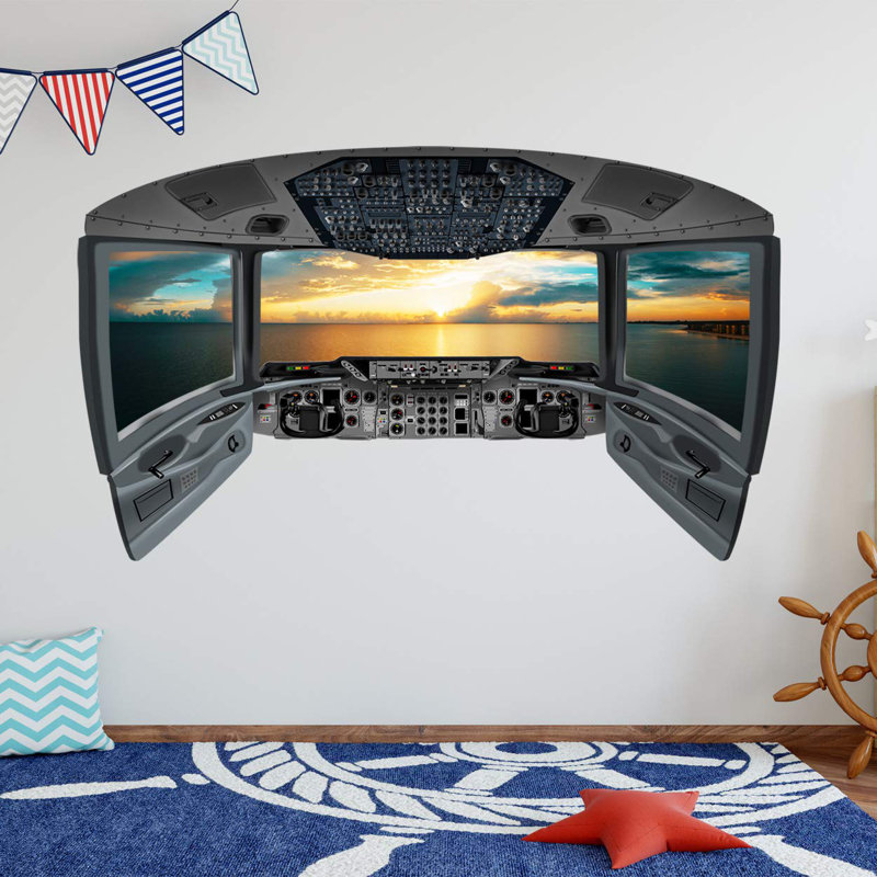Zoomie Kids Rishaan Cockpit 3D Airplane Window Ocean View ...