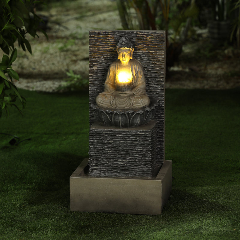 Luxen Home Resin Meditating Buddha With Pedestal Patio Fountain With Led Light Reviews Wayfair