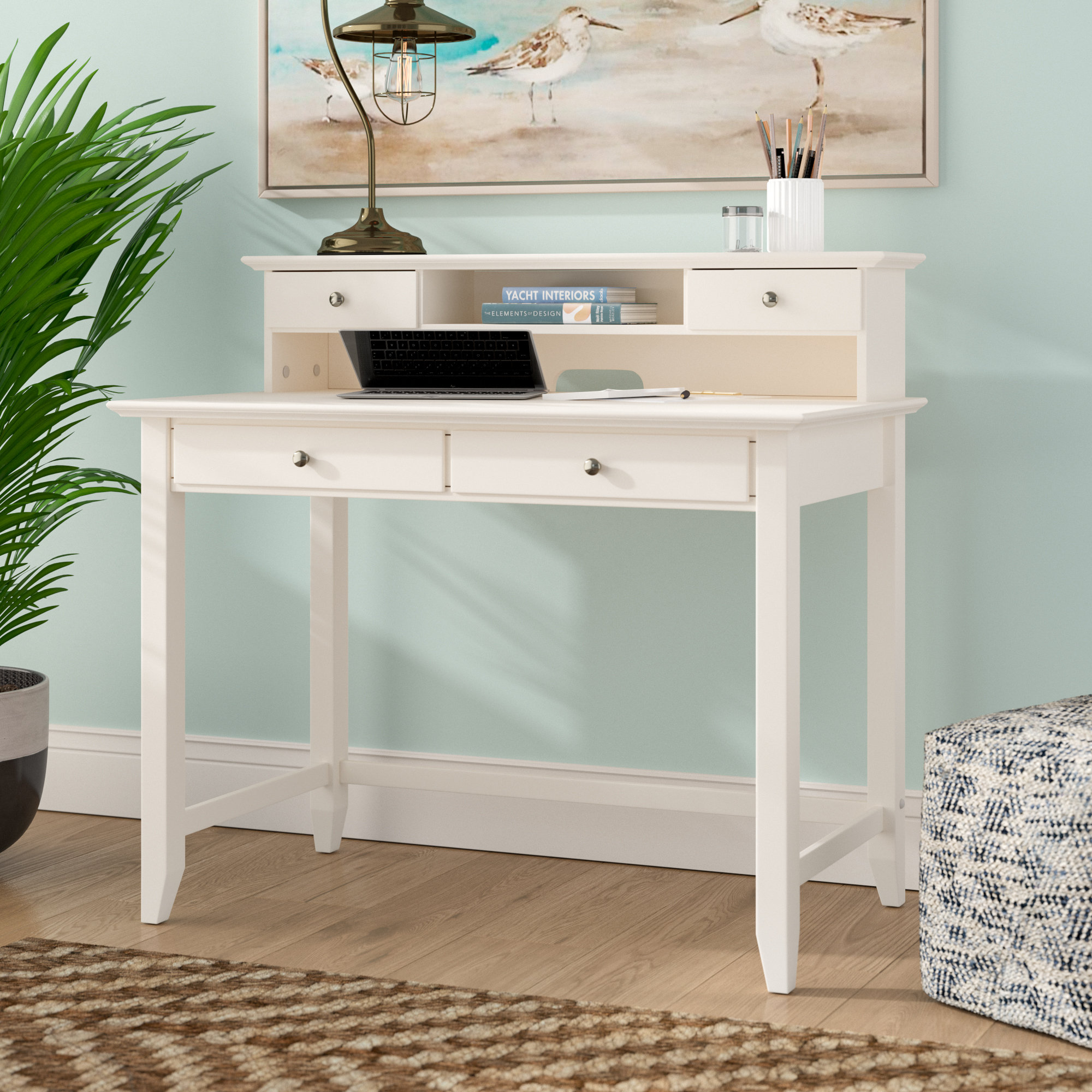 Beachcrest Home Feagin Solid Wood Secretary Desk With Hutch Reviews Wayfair