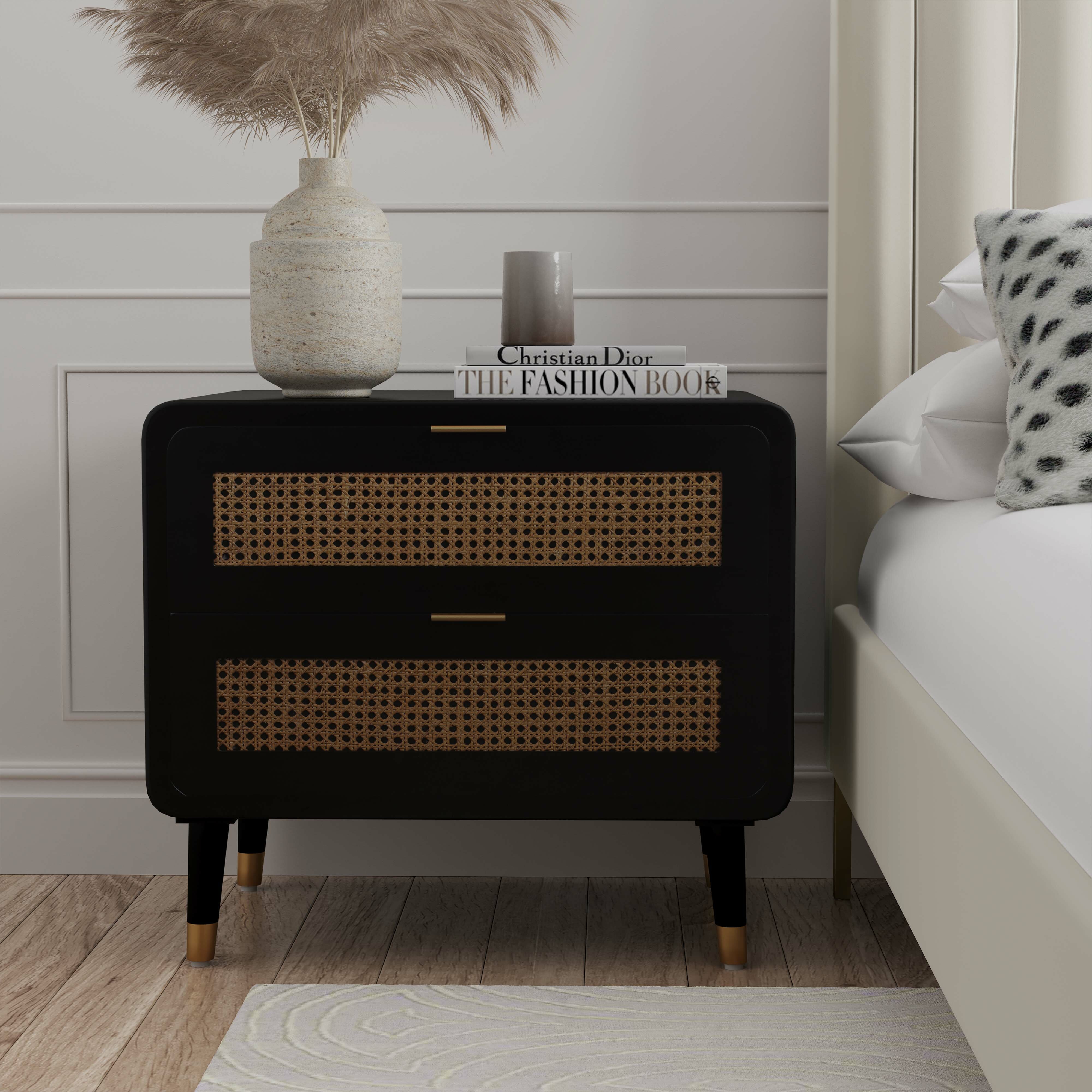 Corrigan Studio Hibbert 2 Drawers Solid Wood Nightstand In Black Wayfair