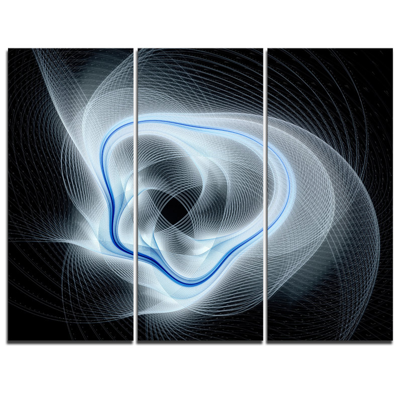 Designart Light Blue Abstract Fractal Flower 3 Piece Graphic Art On Wrapped Canvas Set Wayfair