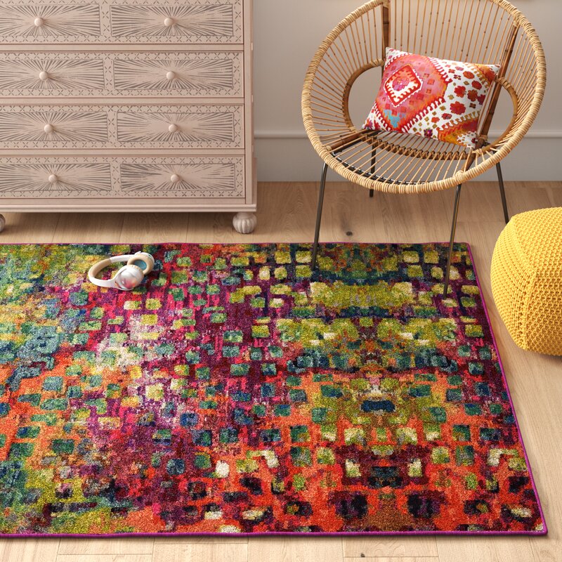 abstract multi color machine made rug