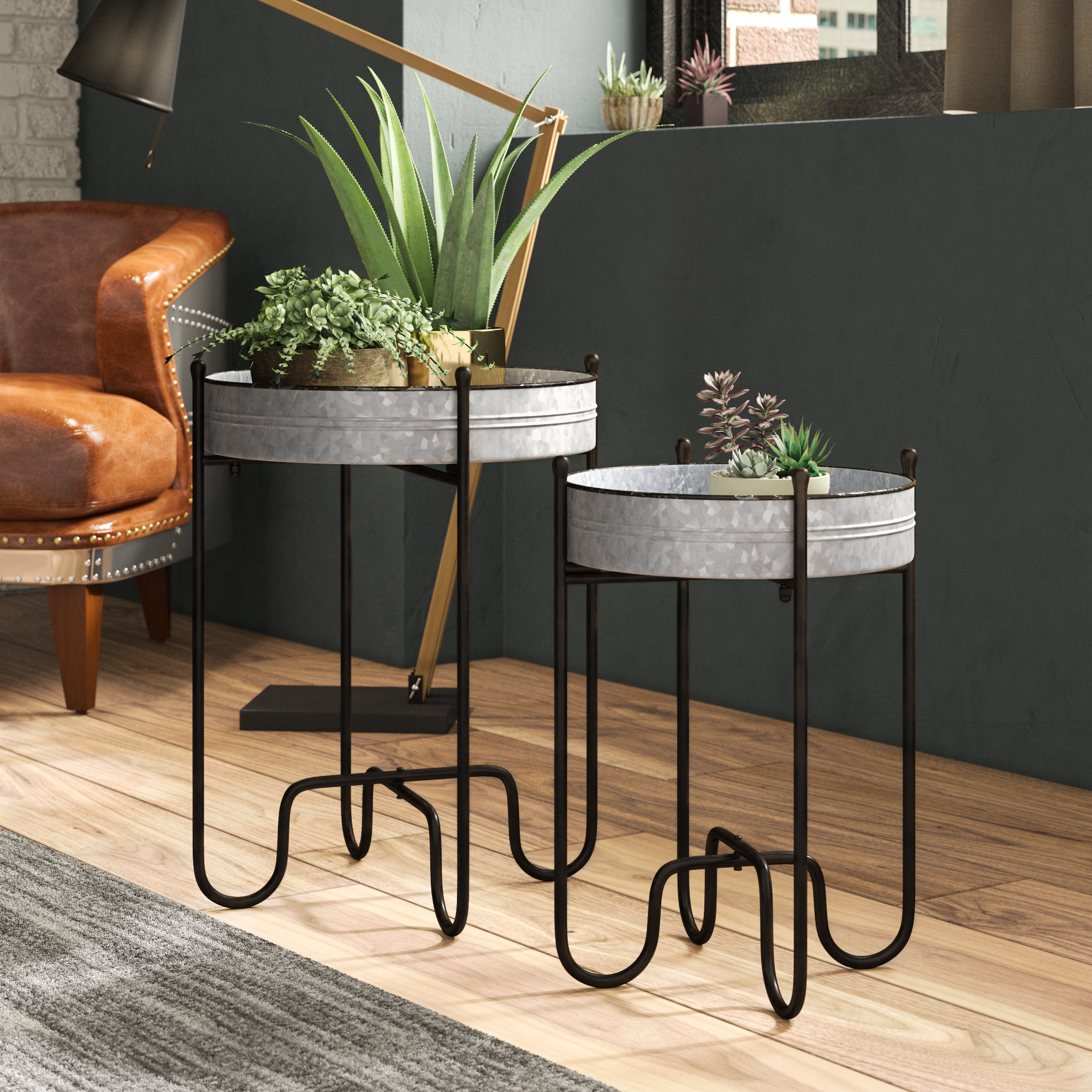 Williston Forge Dilley 2 Piece Metal Plant Table Set Reviews Wayfair