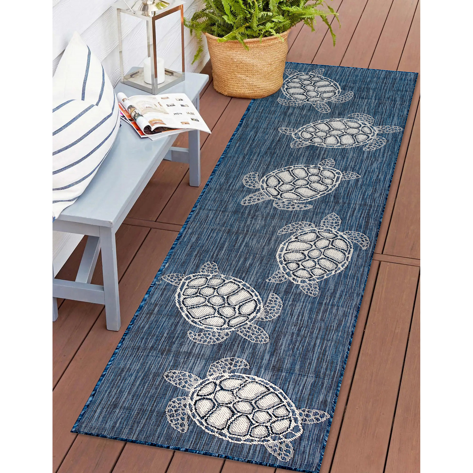 18" x 30" ACCENT PRINTED RUG blue by Waverly nonskid back FLOWERS ISADORA 