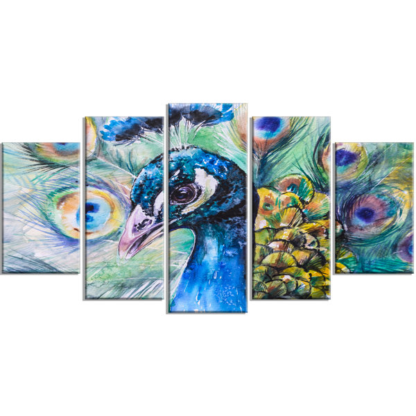 World Menagerie Beautiful Peacock Watercolor 5 Piece Painting