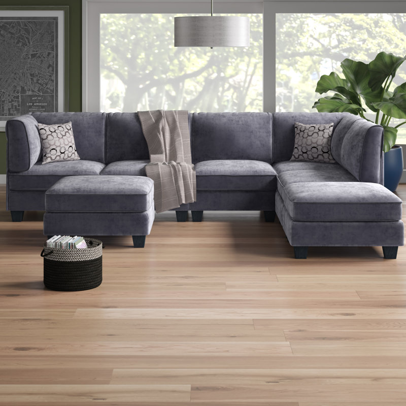 Ivy Bronx Marcie 120 Wide Velvet Reversible Modular Corner Sectional With Ottoman Reviews