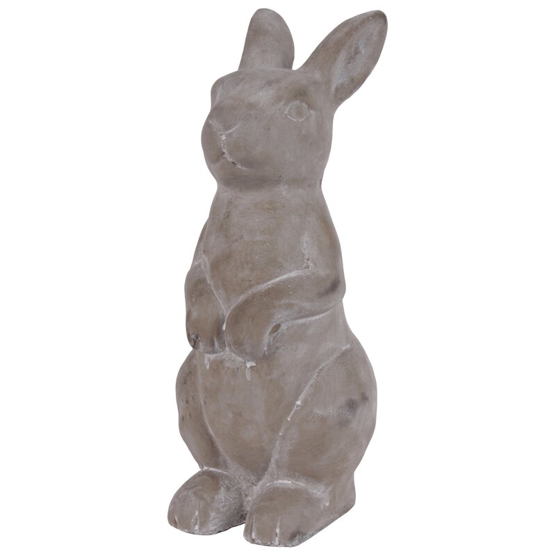 Gracie Oaks Maziarz Cement Sitting Upright Rabbit Figurine | Wayfair