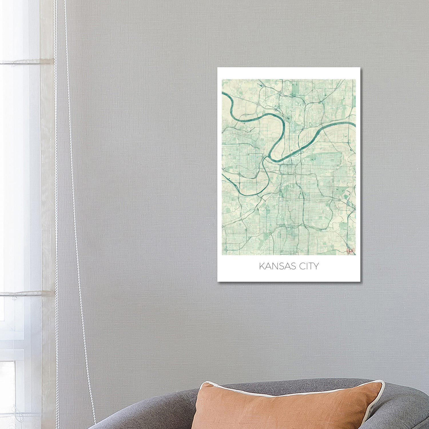 Williston Kansas City Vintage Blue Watercolor Urban Blueprint Map