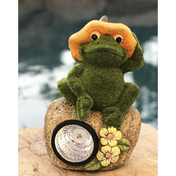August Grove Beavercreek Whimsical Frog With Lily Flower On Rock Garden Statue Wayfair