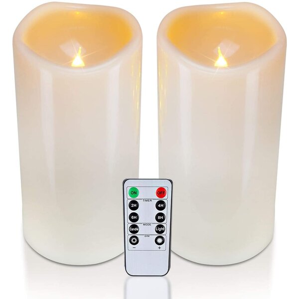 Candles-Set-Of-3-Luminara-Flameless-LED-Timer-Remote-WAX-Pillar-Ivory-Party-Gift 