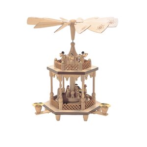 2 Tier Natural Wood Nativity Scene with Angels Pyr...