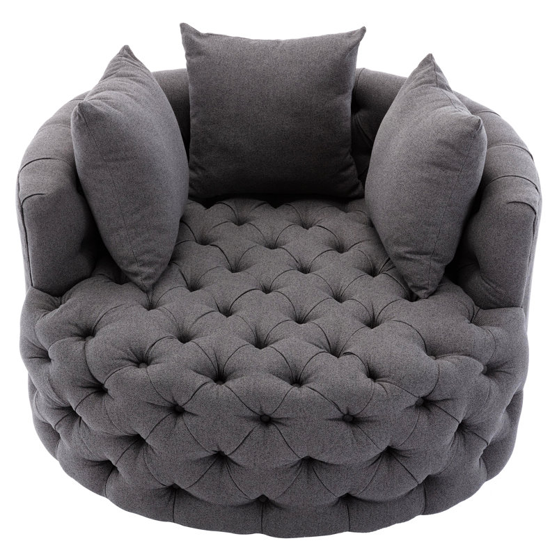 Damis 42.5" W Tufted Linen Swivel Barrel Chair