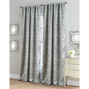 Roseville Damask Room Darkening Rod Pocket Single Curtain Panel