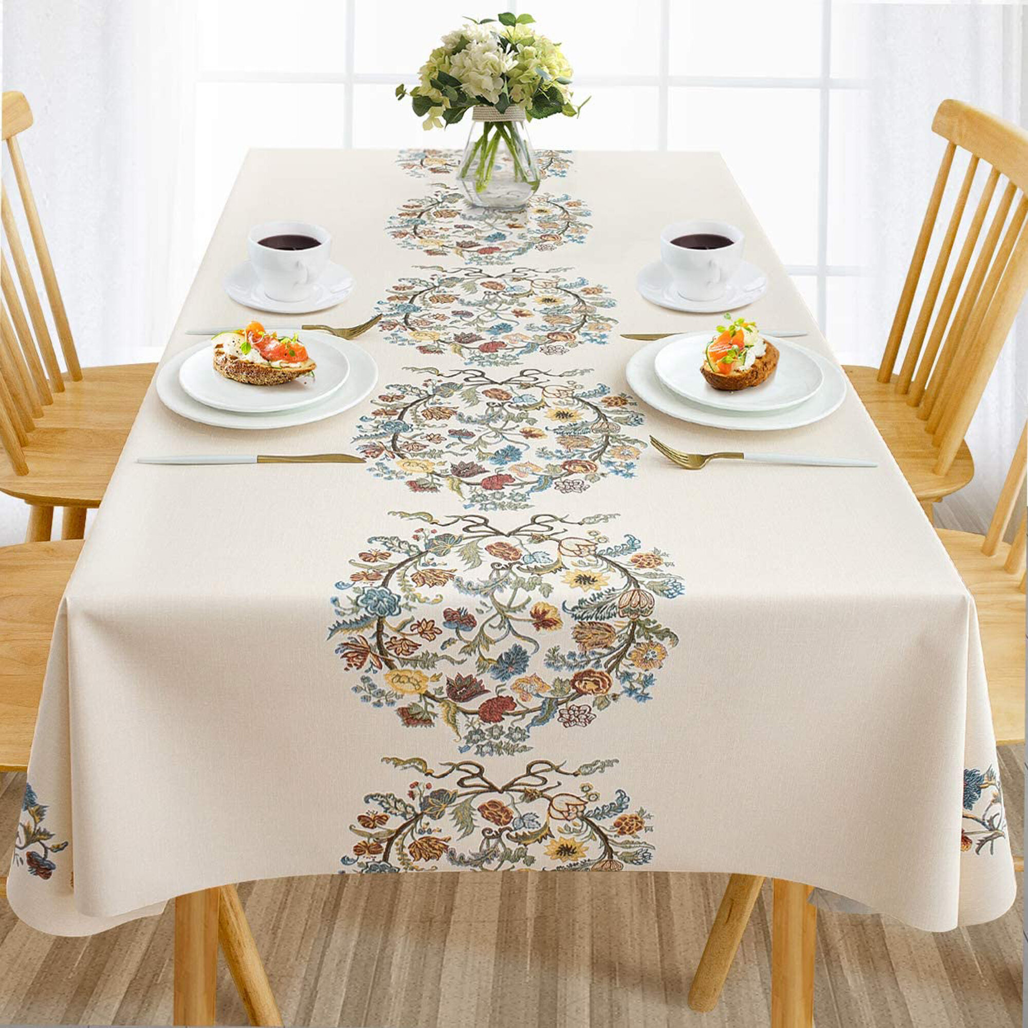 TABLECLOTH/TABLE RUNNER FOR YOUR HOME 11COLOURS AMAZING EMBROIDERED BIG FLOWERS 