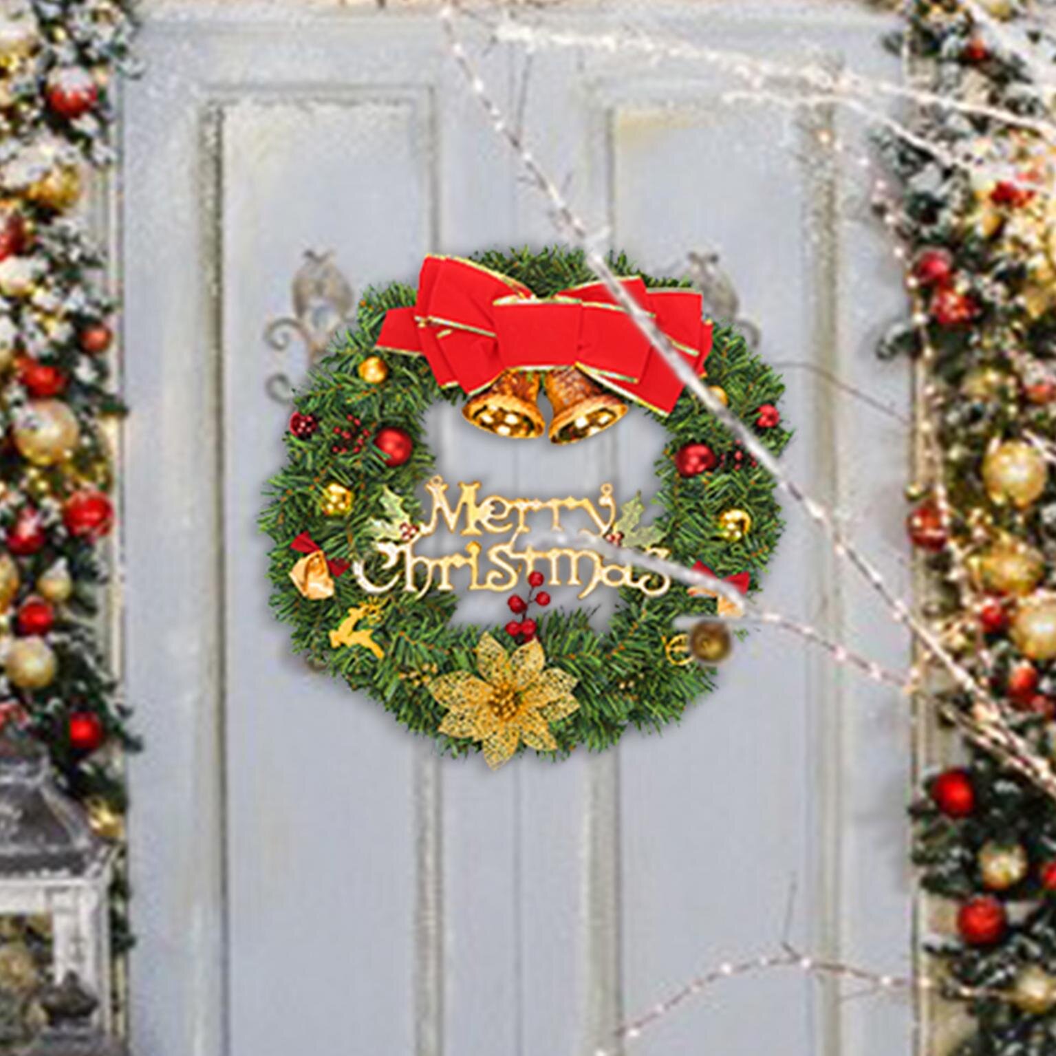 Front Door Wreath Porch Wreath for Home Decor Christmas Holiday Shop Mall Decor 