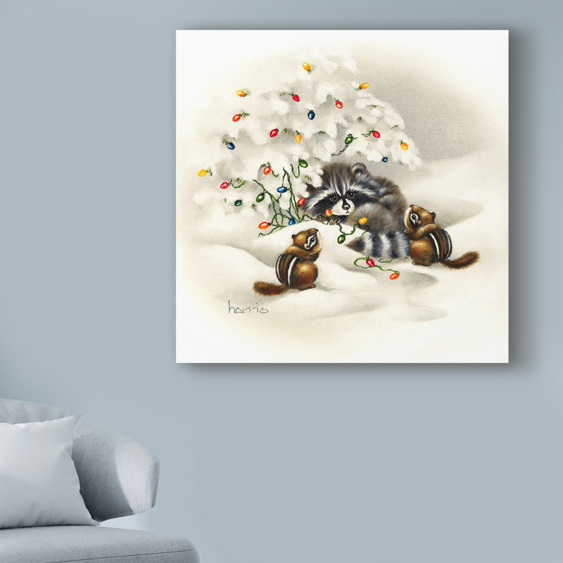 Winston Porter Raccoon Christmas Lights Acrylic Painting Print