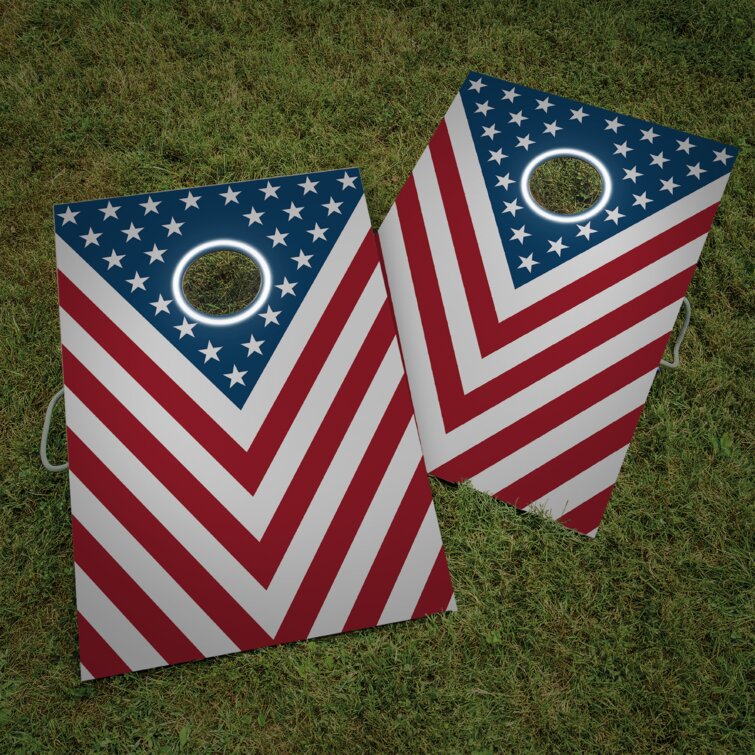 American Flag Bean Bag Boards Game Foldable Set Toss Tailgate Cornhole w/ Led