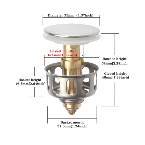 Kitchen Sink Drain Plugs New Strainer 1.38" Diameter Basin Bounce Filter Pop Up