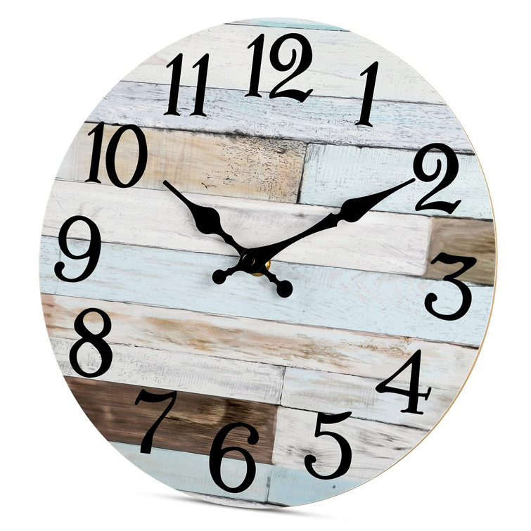 Wall Clock - 10 Inch Silent Non-Ticking Wooden Wall Clocks Battery Operated  - Country Retro Rustic Style Decorative For Living Room Kitchen Home ...