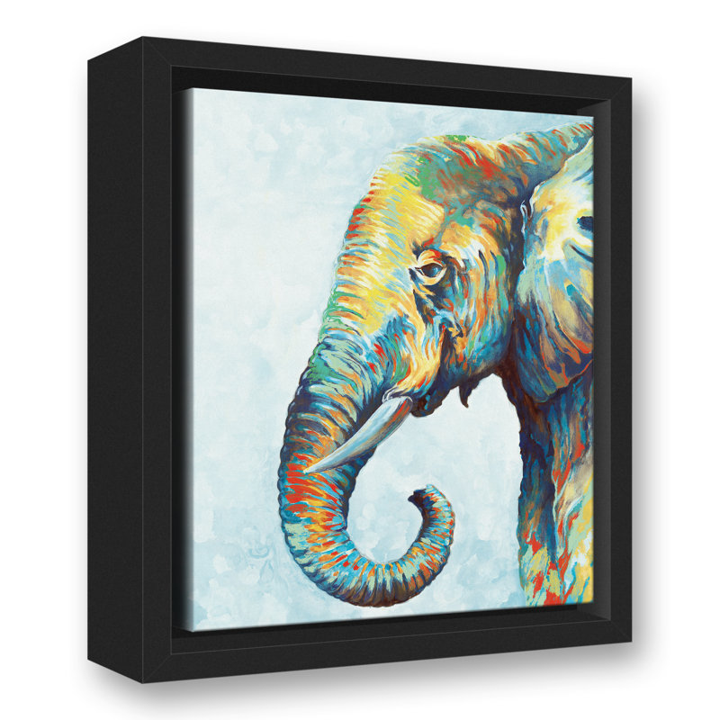Ebern Designs Cool Colorful Elephant Black Acrylic Painting
