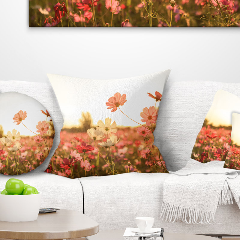 East Urban Home Floral Cosmos Flowers On Sunset Background Throw Pillow Wayfair
