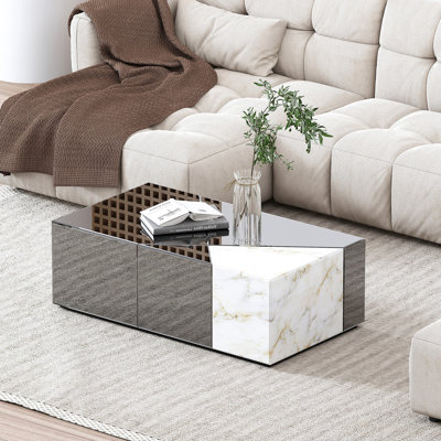 Benley 39.37''W Mirrored Modern Block Coffee Table