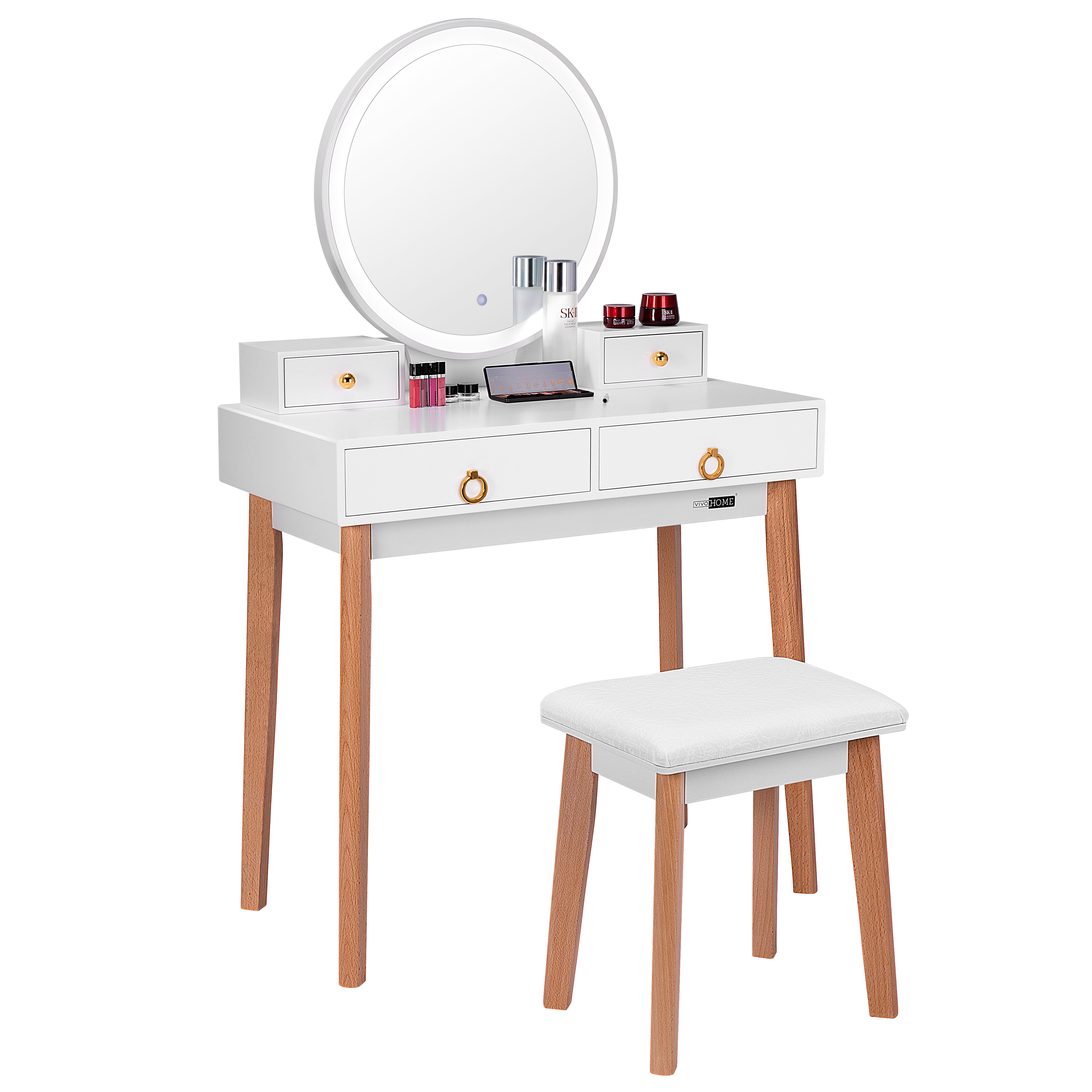 George Oliver Vanity Set With Stool And Mirror Reviews Wayfair