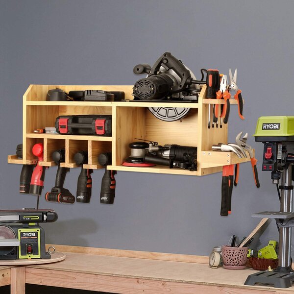 Drill Charging Station Impact Wrench Screwdriver Drill Wall Mount Impact Drivers Storage Dock with Widened Room for Circular Saw Power Tools Storage Organizers and Cabinets 5 Drill Hanging Slots
