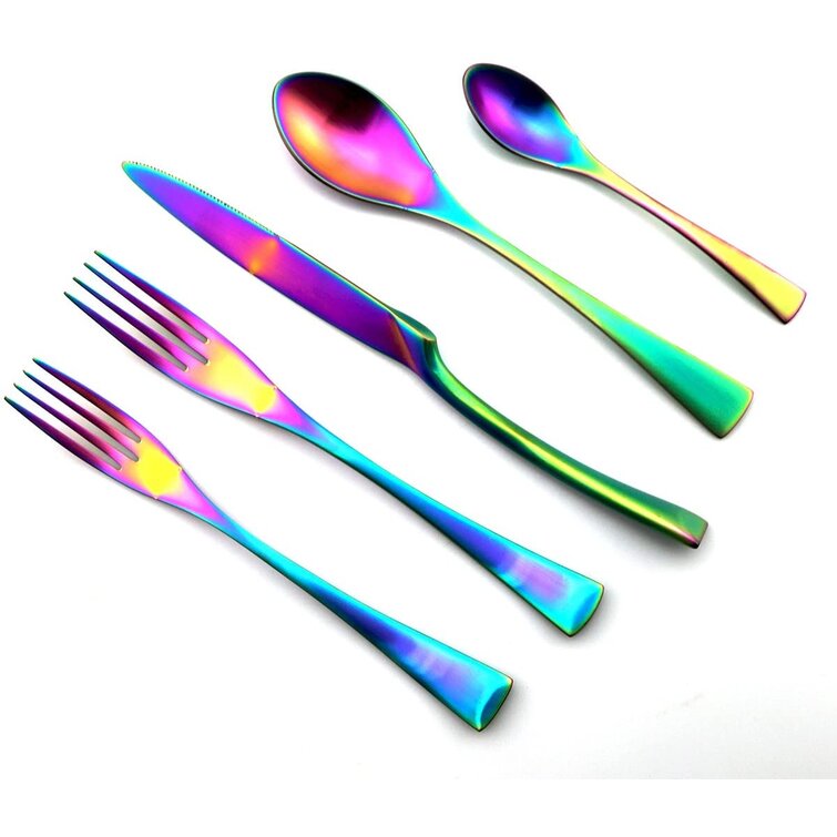 Stainless Steel Cutlery Set Kitchen Dinner Kits Flatwar Iridescent Forks Knives