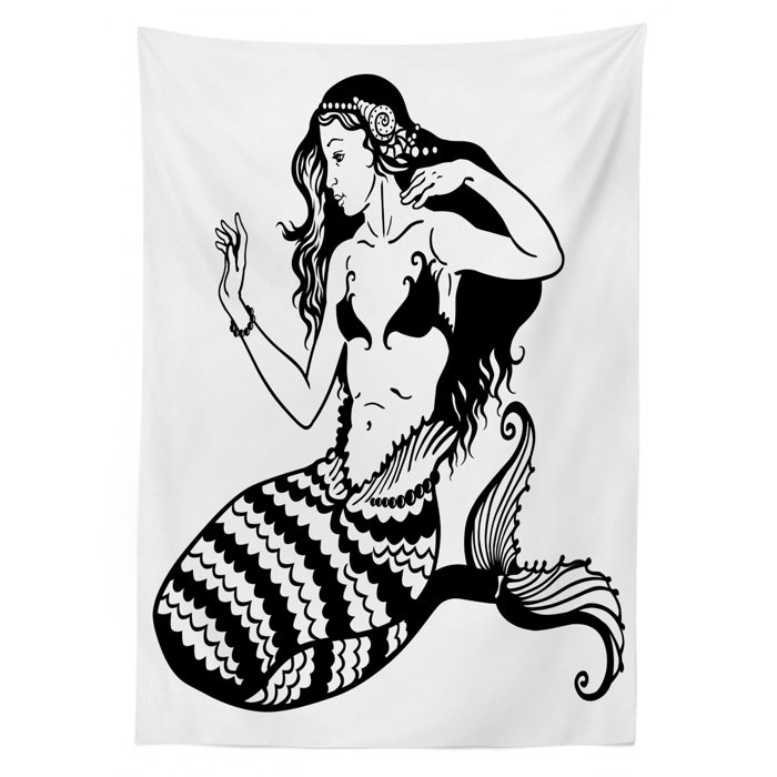 Ambesonne Underwater Tablecloth Mermaid Mythological Young Girl With Fish Tail Monochrome Classic Style Art Rectangular Table Cover For Dining Room