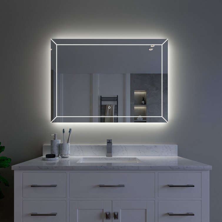 Bathroom Illuminated Anti-Fog Mirror Makeup Wall-Mounted Dimmable Shaver Socket 