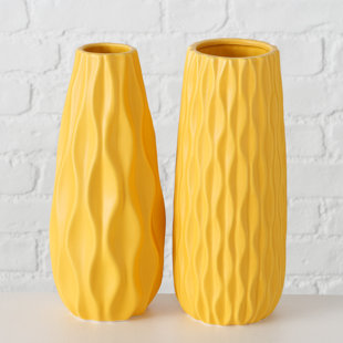2 Piece Colletta Yellow Stoneware Table Vase Set