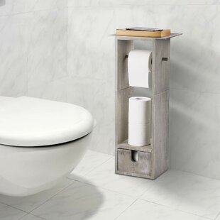 Wooden Paper Rack Toilet Paper Roll Holder Free Standing Bathroom Storage 