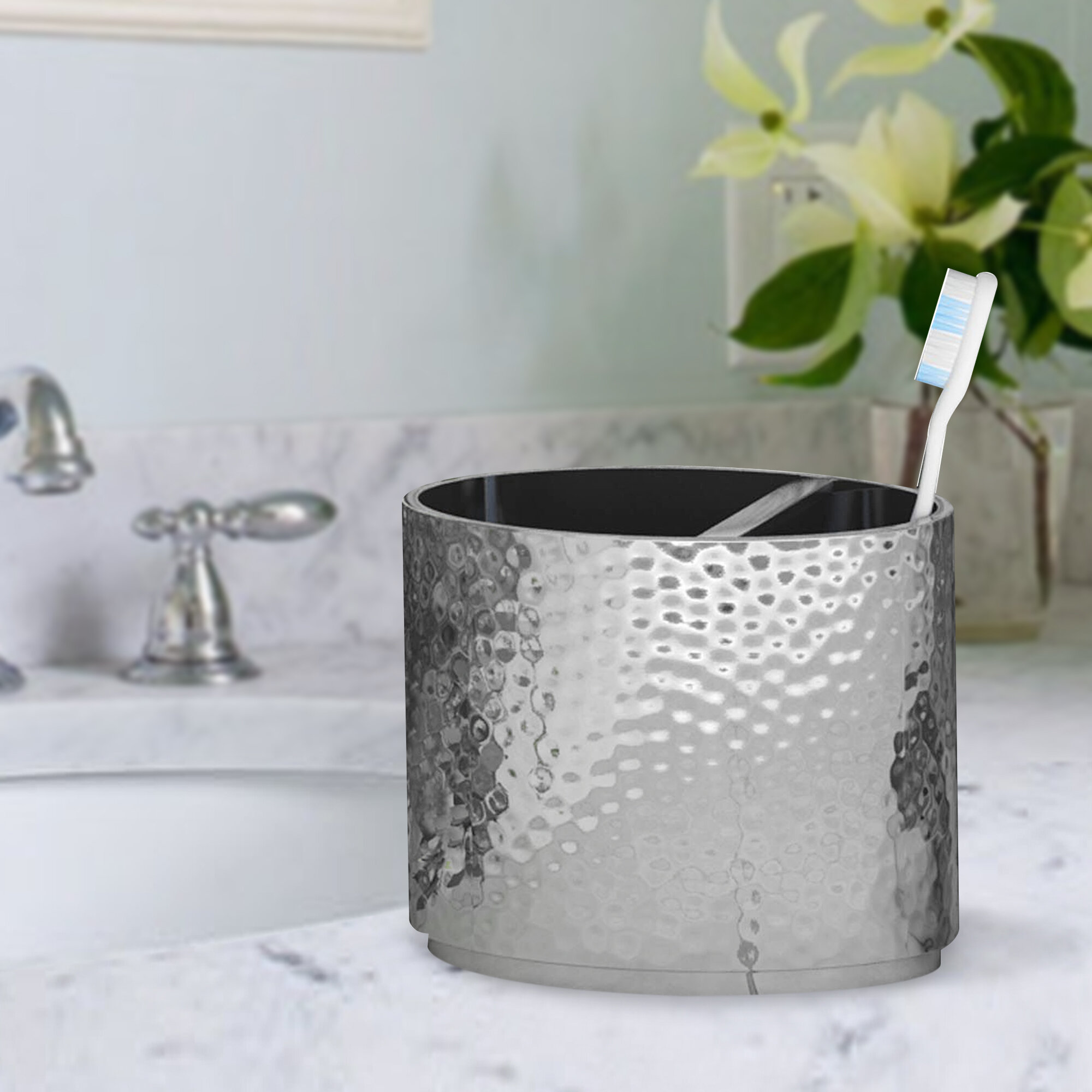 Hammered Effect Stainless Steel Bathroom Essentials Black Nickel Finish New