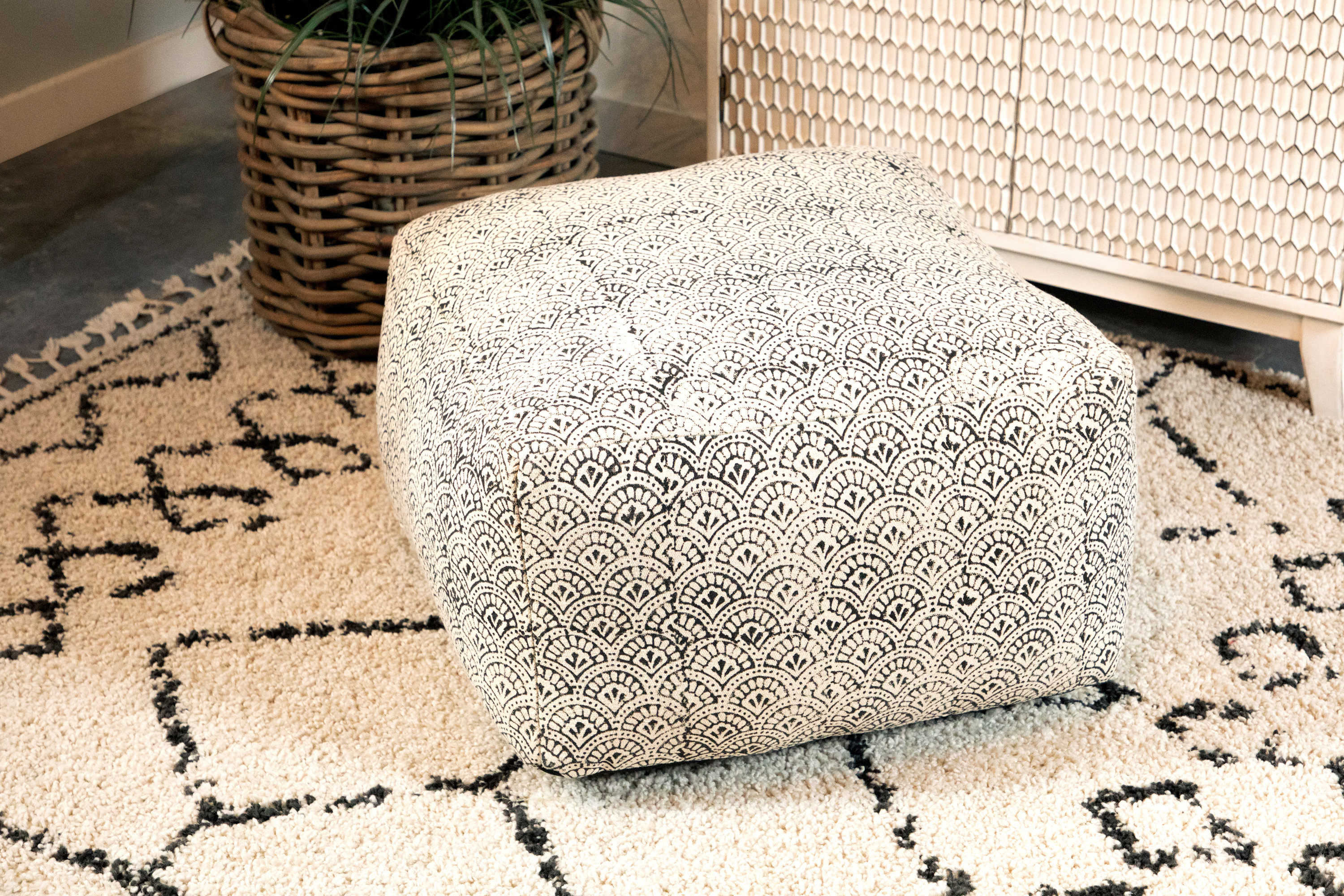 Bungalow Rose Declo 24" Wide Square Ikat Pouf Ottoman | Wayfair