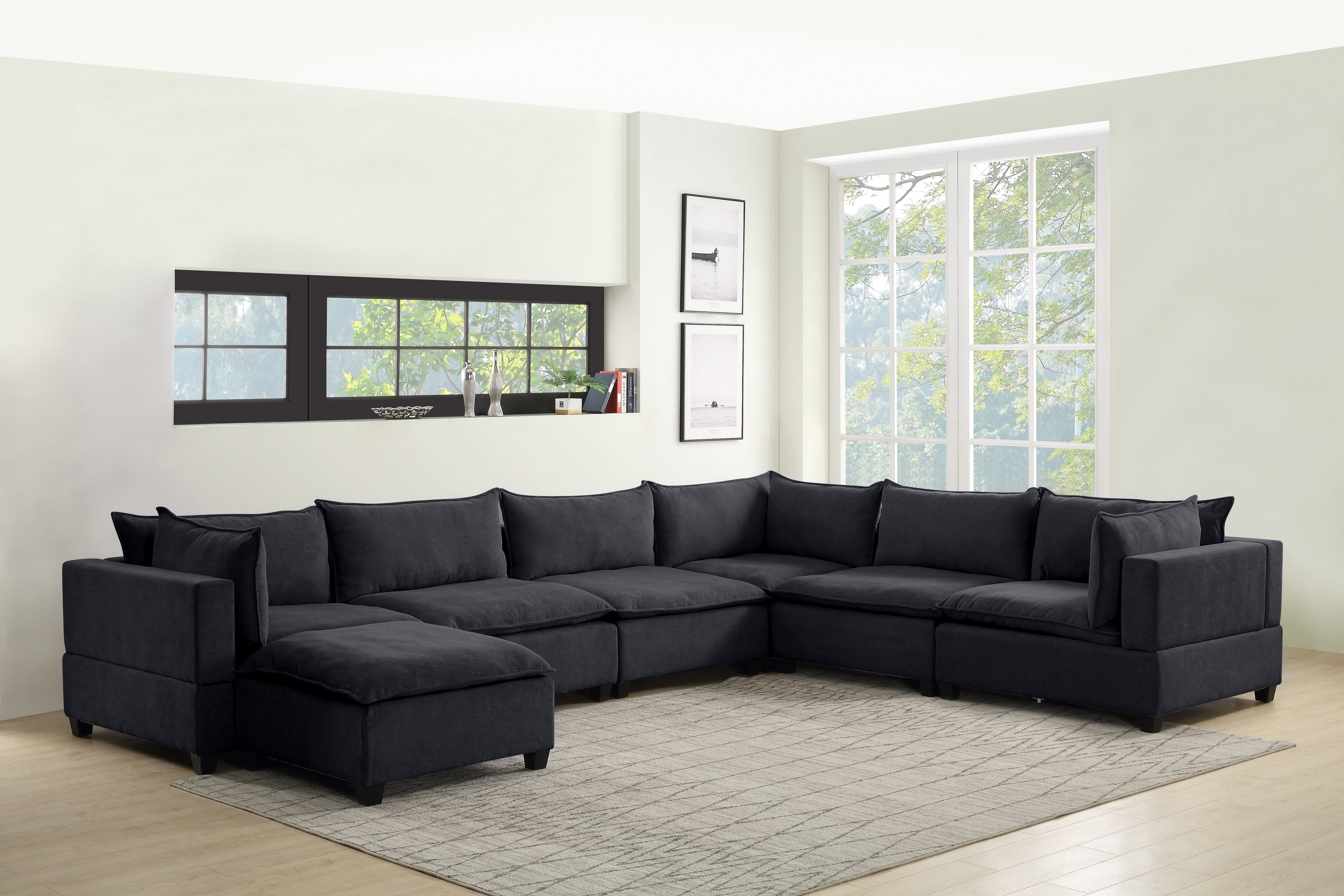 Contemporary Sectional Sofa Set Couch Microsuede Reversible Chaise Light Black 