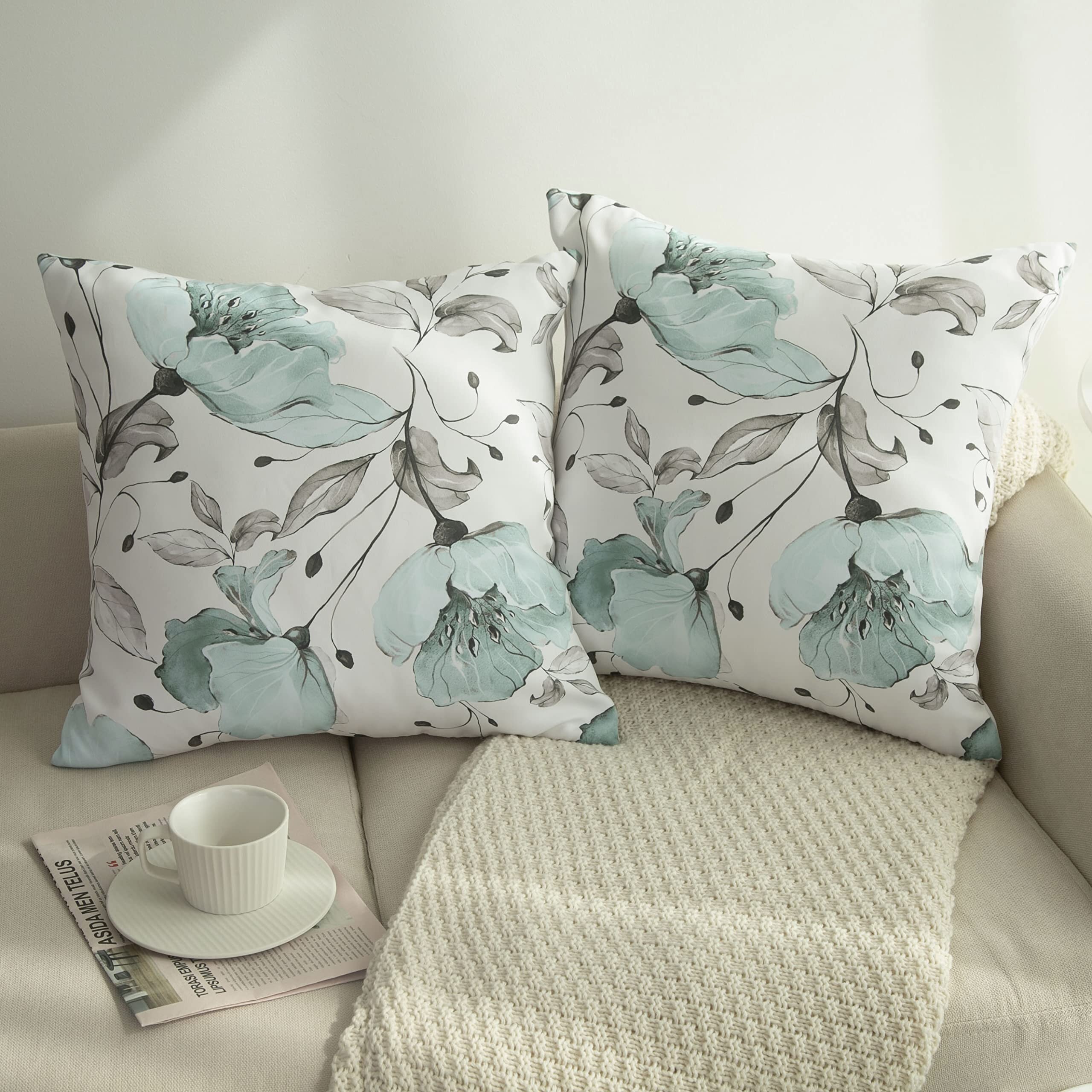 18'' Peony Pillow Case Cotton Linen Cushion Cover Sofa Home Decoration 