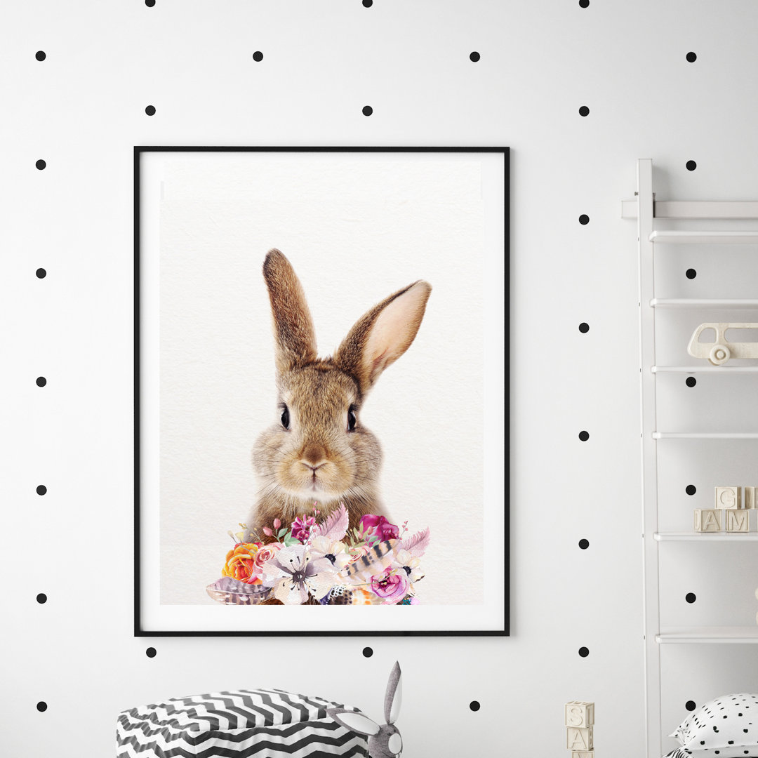 East Urban Home Gerahmtes Poster Hase mit Blumen