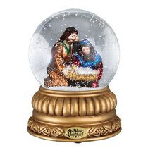 LED Nativity Lantern Rustic White 11 x 7 Acrylic Christmas Snow Globe Swirl Dome