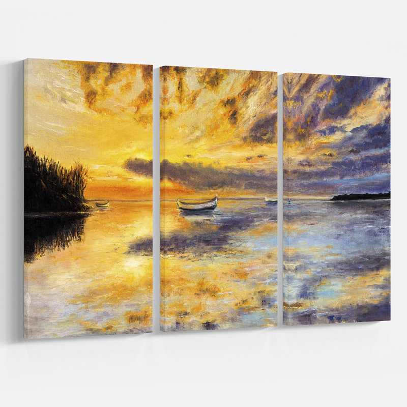 East Urban Home Rich Golden Sunset Ocean Panorama Oil Painting