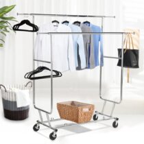 Details about   Portable Rolling Rail Clothes Rack Hanger Shelf Garment Bar Adjustable Holder 