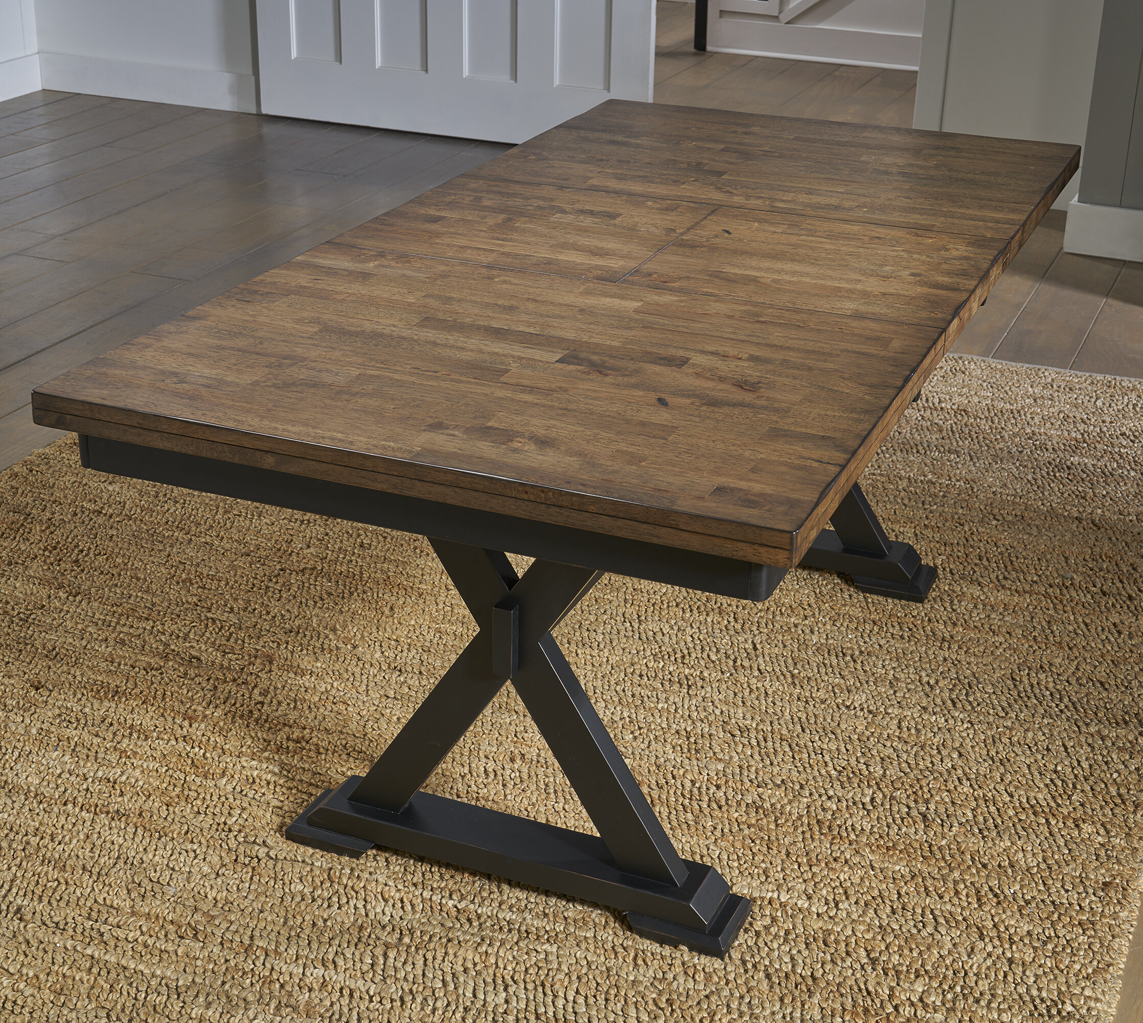 Gracie Oaks Grear Butterfly Leaf Rubberwood Solid Wood Trestle Dining Table Wayfair