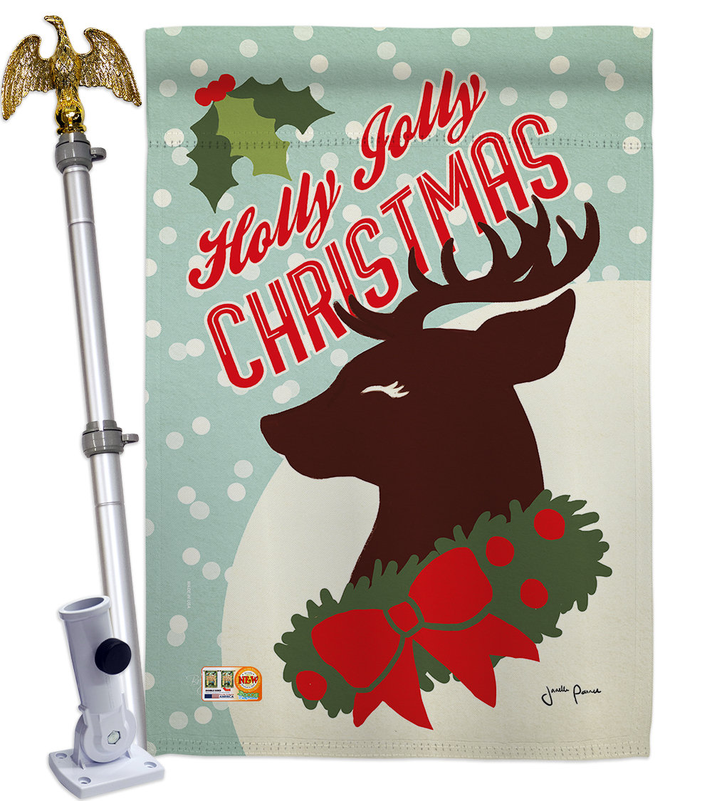 Breeze Decor Holly Jolly Christmas 2 Sided Polyester 40 X 28 In Flag Set